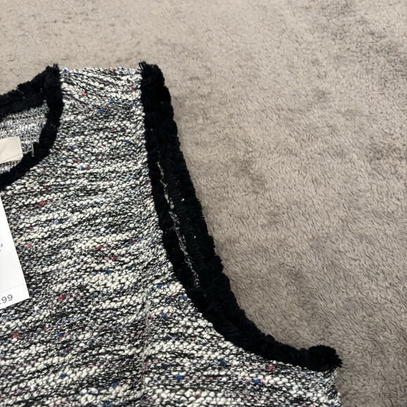 Loft Black White Multi Color Fringe Tweed Sleeveless Shirt Dress Women's Medium - Picture 6 of 8